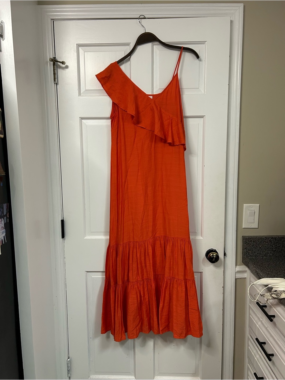 THML One-Shoulder Ruffle Maxi Dress - Bright Orange